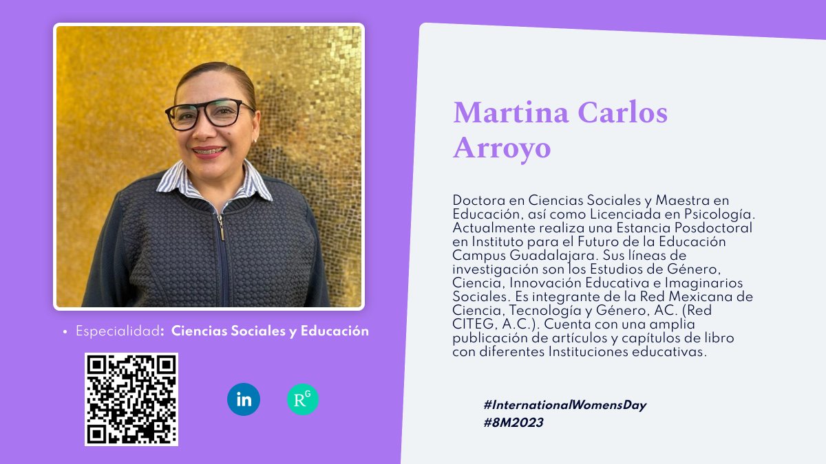 PhDchatting's tweet photo. Hoy, en conmemoración del #DíaInternacionalDeLaMujer, #PhDchatting se enorgullece en compartir los perfiles de 8 mujeres científicas destacadas en México #WomenInScience #InternationalWomensDay #8M2023 #MartinaCarlosArroyo 7/8 https://t.co/qaKdQ2bLHp