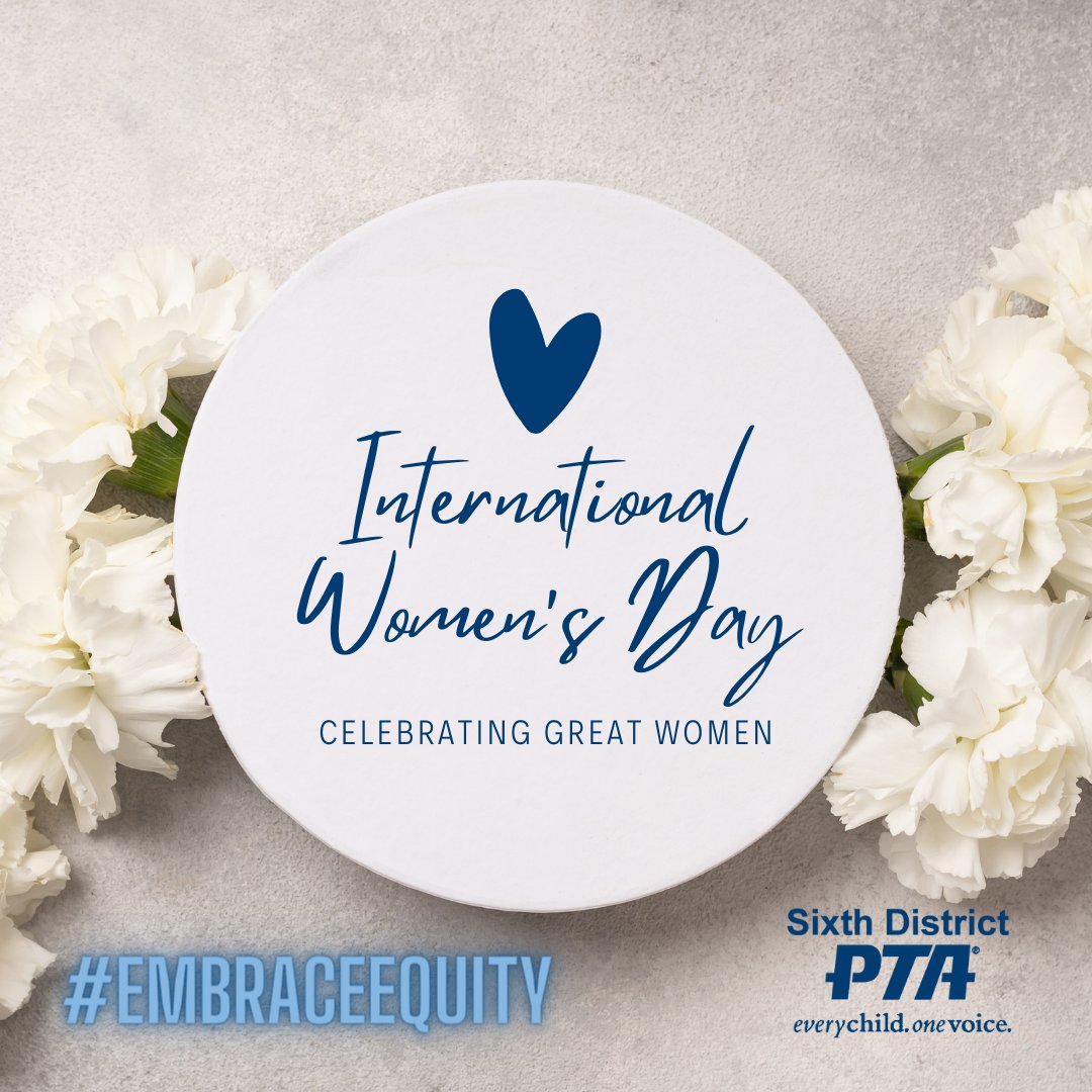 Happy International Women's Day! This year's theme is to #EmbraceEquity. This is a part of everything we do in PTA! So let's celebrate our women leaders and members and continue to #EmbraceEquity in everything we do!

#PTA4Kids #InternationalWomensDay