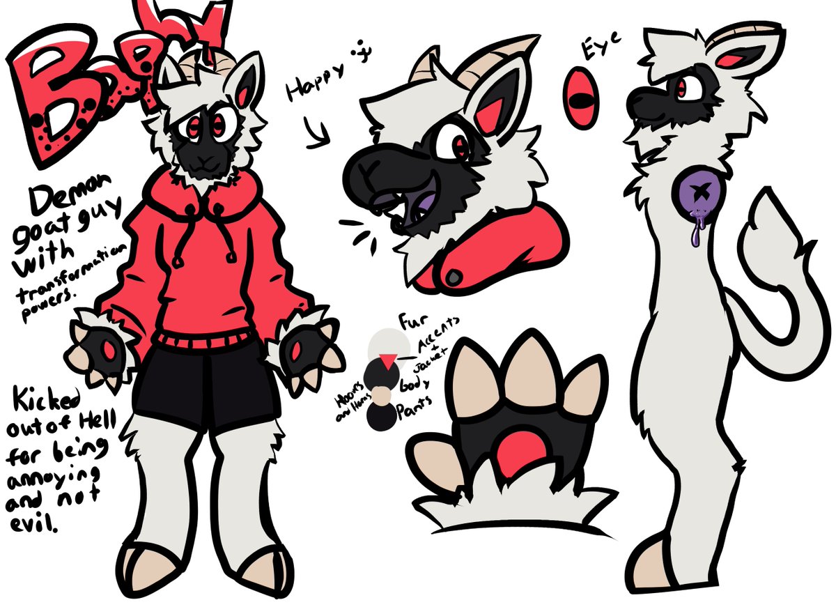 Finished the ref sheet for Baphy! Loving this dumb demon goat boy.