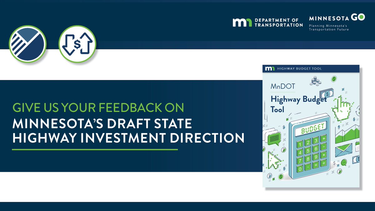 Help us invest state highway funding! As part of the 20-Year MN State Highway Investment Plan, we've developed a draft investment direction for the state highway system. Explore, give feedback, and tell us how you’d budget additional state highway revenue: minnesotago.org/investment/