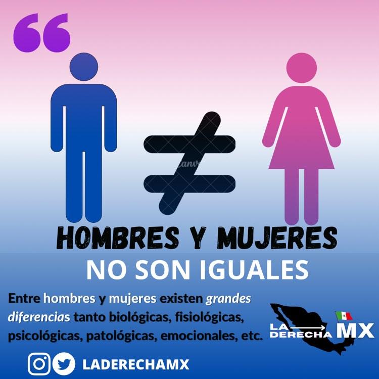 LaDerechaMX's tweet photo. Hombres y mujeres no son iguales! Sólo ante la ley...

De ahí en más son completamente distintos. Poseen grandes diferencias biológicas, fisiológicas, psicológicas, patológicas, emocionales, etc.

#8DeMarzo #IgualdadDeGenero #ViolenciaDeGenero #NOalFeminismo #NOalAborto https://t.co/l8YgBAPAWx
