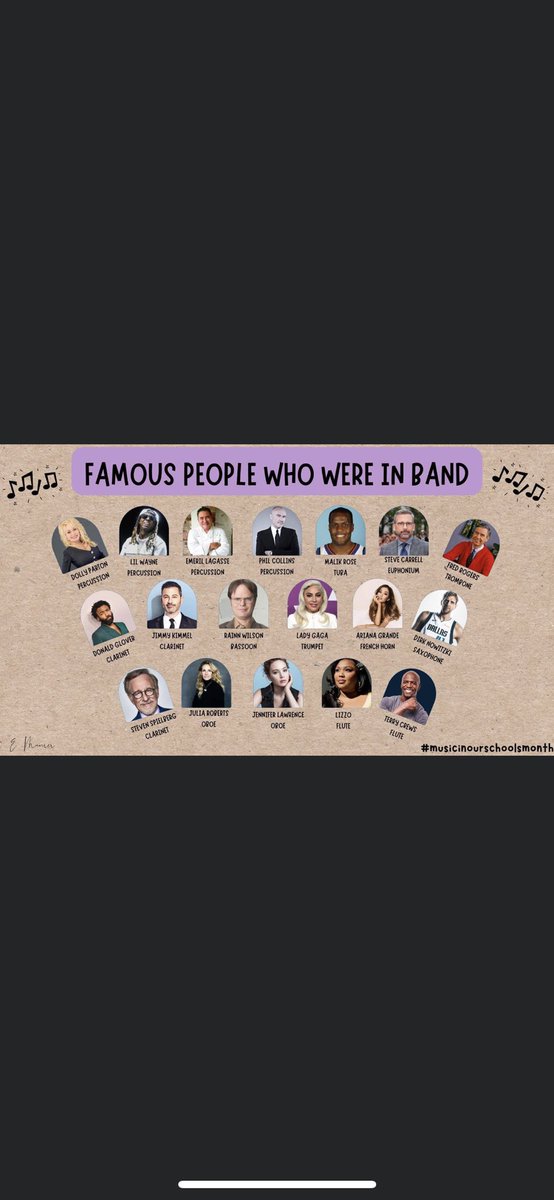 March is @MusicInOurSchools Month #MusicEd breeds success! Music ed is essential for our students! “If I hadn’t been exposed to music as a child I don’t think I would have been president.” @BillClinton @MTPSpride Check out those band kids #MakeMusic @Lizzo @Ladygaga @DollyParton