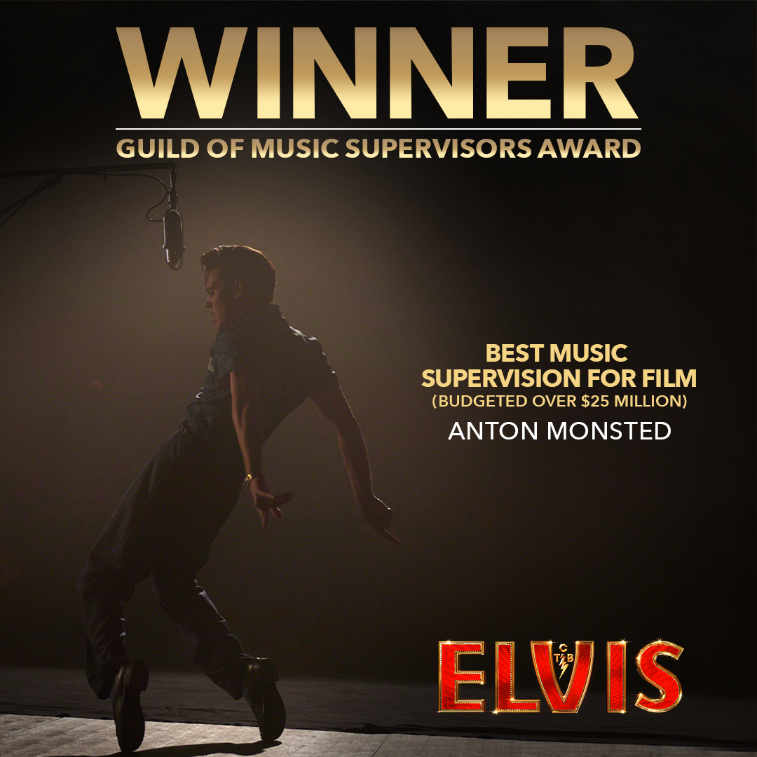 Elvis Movie (@elvismovie) on Twitter photo #ElvisMovieās Anton Monsted has won the <a href="/guildofmusic/">Guild Of Music Supervisors</a> Award for Best Music Supervision for Film Budgeted Over $25 Million. Congratulations on your well-earned award! #ElvisMovieās Anton Monsted has won the <a href="/guildofmusic/">Guild Of Music Supervisors</a> Award for Best Music Supervision for Film Budgeted Over $25 Million. Congratulations on your well-earned award!