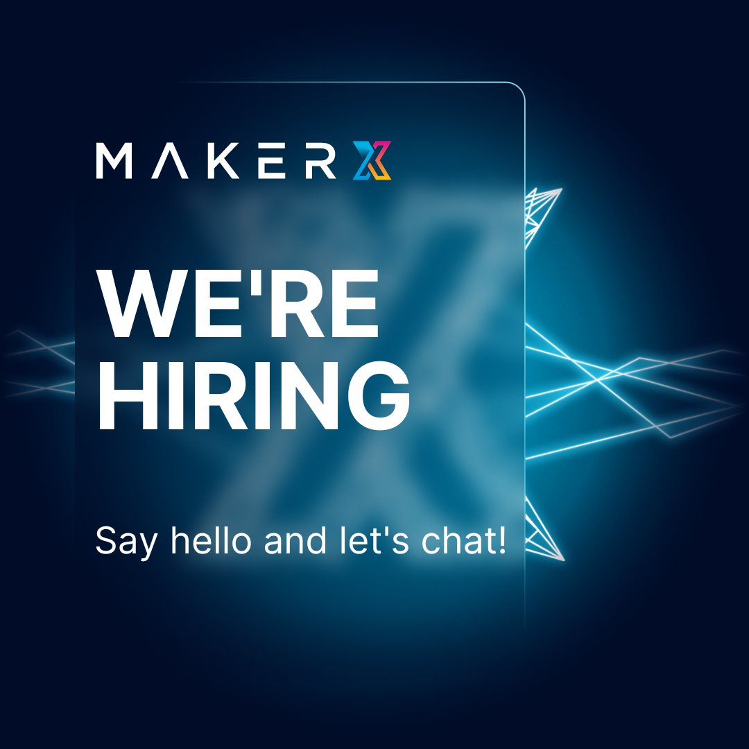 👋Hi we're MakerX,
We build businesses, not just technology. We're looking to hire amazing engineers who would love to build awesome products for start-ups and ventures .

If you're interested in talking with us, you can submit your resume makerx.io/4sjUrB
