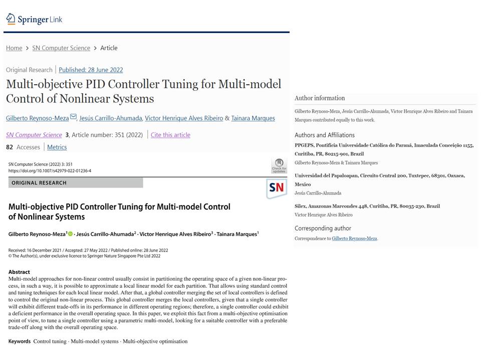 New research paper "Multi-objective PID Controller Tuning for Multi-model Control of Nonlinear Systems" <a href="/SpringerEng/">Springer Engineering</a> #SNComputerCience <a href="/UNPA_SUNEO/">UNPA SUNEO</a> <a href="/Posgrado_UNPA/">Posgrado Universidad del Papaloapan</a> corresp. author <a href="/gilreyme/">Gilberto RM</a>