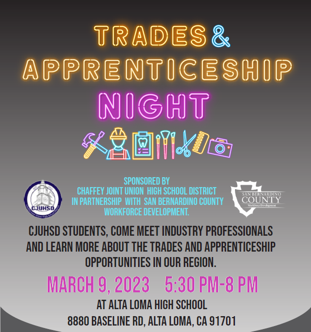 ALHS Students and Families, please join us tomorrow evening for our Trades and Apprenticeship Night in the Gym..