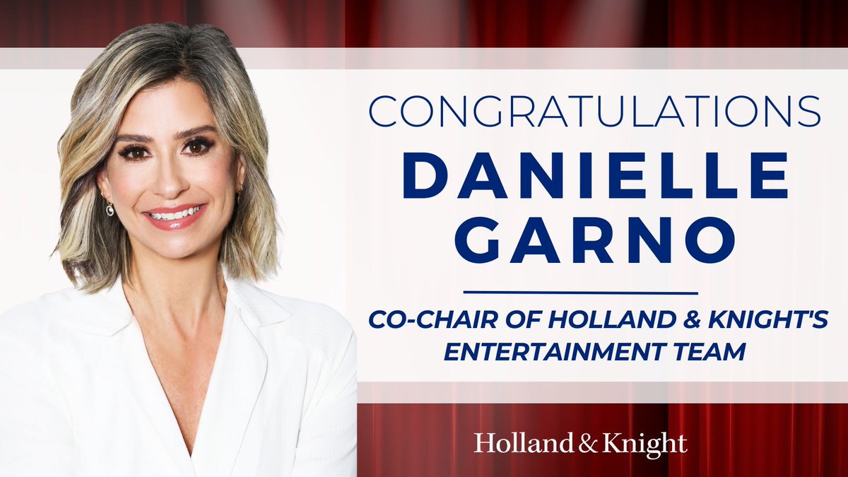 Holland & Knight (@holland_knight) on Twitter photo We are thrilled to announce that #litigation atty <a href="/dgfashionlaw/">Danielle Garno</a> has been elevated to co-chair of H&K's Entertainment Team. Danielle is a highly experienced attorney in the #entertainmentlaw industry, and this promotion is a testament to her outstanding contributions to the firm. We are thrilled to announce that #litigation atty <a href="/dgfashionlaw/">Danielle Garno</a> has been elevated to co-chair of H&K's Entertainment Team. Danielle is a highly experienced attorney in the #entertainmentlaw industry, and this promotion is a testament to her outstanding contributions to the firm.