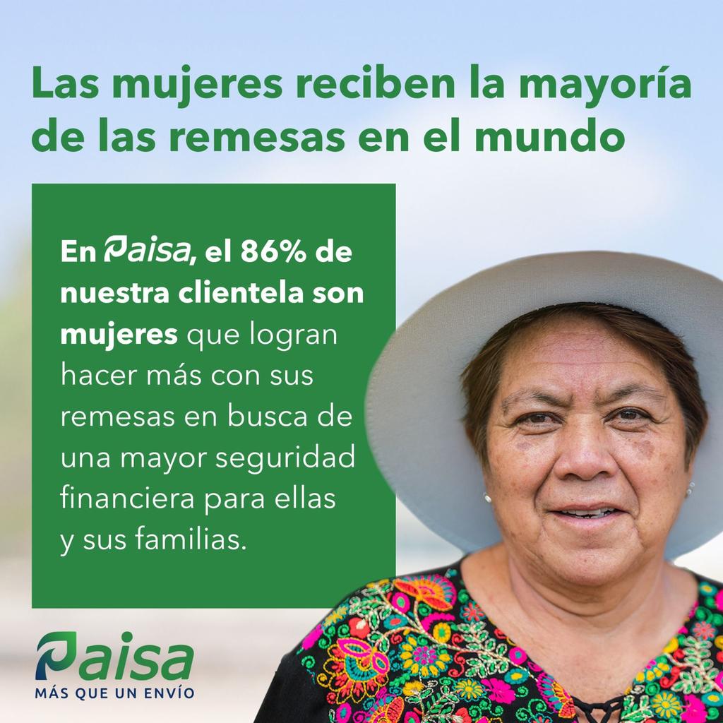 #Women receive the majority of remittances and are more financially excluded. At <a href="/MiPaisaMx/">Paisa</a> their remittances go farther for greater financial security. 💜