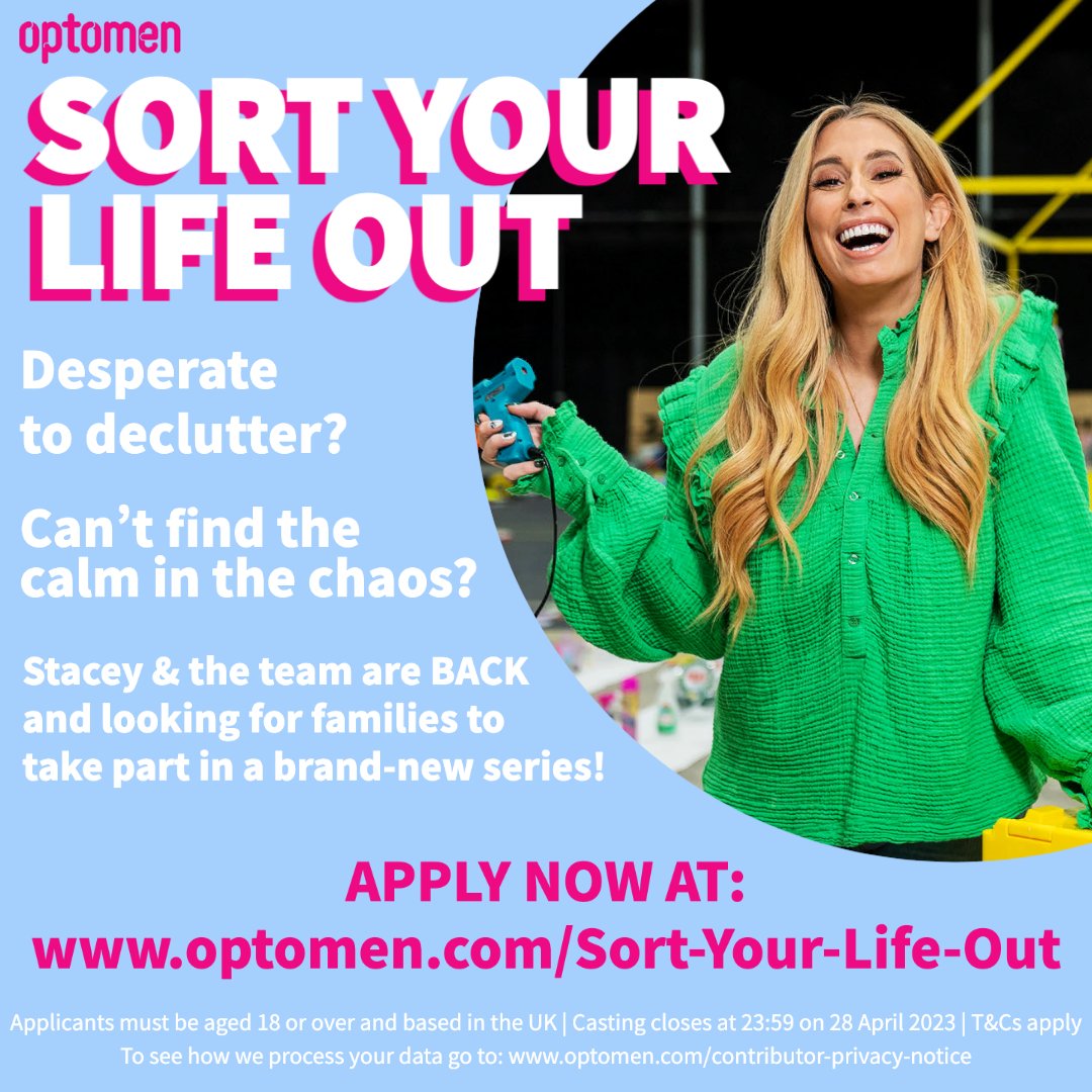 Optomen Television (@optomen) on Twitter photo #SortYourLifeOut is looking for people to take part in a brand-new series! Apply now at: optomen.com/Sort-Your-Life… 🏠🧼✨ #SYLO <a href="/StaceySolomon/">Stacey Solomon</a> <a href="/BBCOne/">BBC One</a> <a href="/BBCiPlayer/">BBC iPlayer</a> #SortYourLifeOut is looking for people to take part in a brand-new series! Apply now at: optomen.com/Sort-Your-Life… 🏠🧼✨ #SYLO <a href="/StaceySolomon/">Stacey Solomon</a> <a href="/BBCOne/">BBC One</a> <a href="/BBCiPlayer/">BBC iPlayer</a>