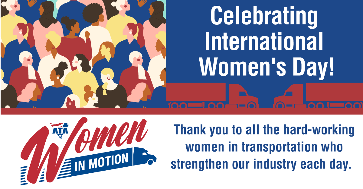 TRUCKINGdotORG's tweet photo. In celebration of #InternationalWomensDay, we would like to express our gratitude to the hard-working women in the transportation industry. We are proud to have our #ATAWomeninMotion program. Join us in celebration and consider joining our program today!
https://t.co/TpBtlJxpdO https://t.co/Ig7t5LOVe1