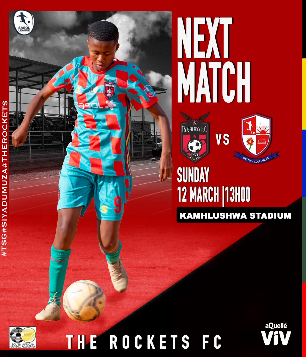 TheRocketsFC's tweet photo. 🚨NEXT MATCH🚨

Our first league game @SasolLeague this season 🚀🚀🚀

The Rockets FC VS Destiny College Ladies FC
📅 12 March 2023
⏲️ 13h00
🏟 Kamhlushwa Stadium 

@TSGALAXYQUEENS

#TSG
#TheRockets 
#Siyadumuza https://t.co/H80XxSrKUM