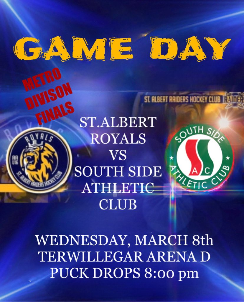 M E T R O  D I V I S I O N  F I N A L S
Puck drops 8pm!
Go Royals!!
#raiderspride
#everythingwithpurpose