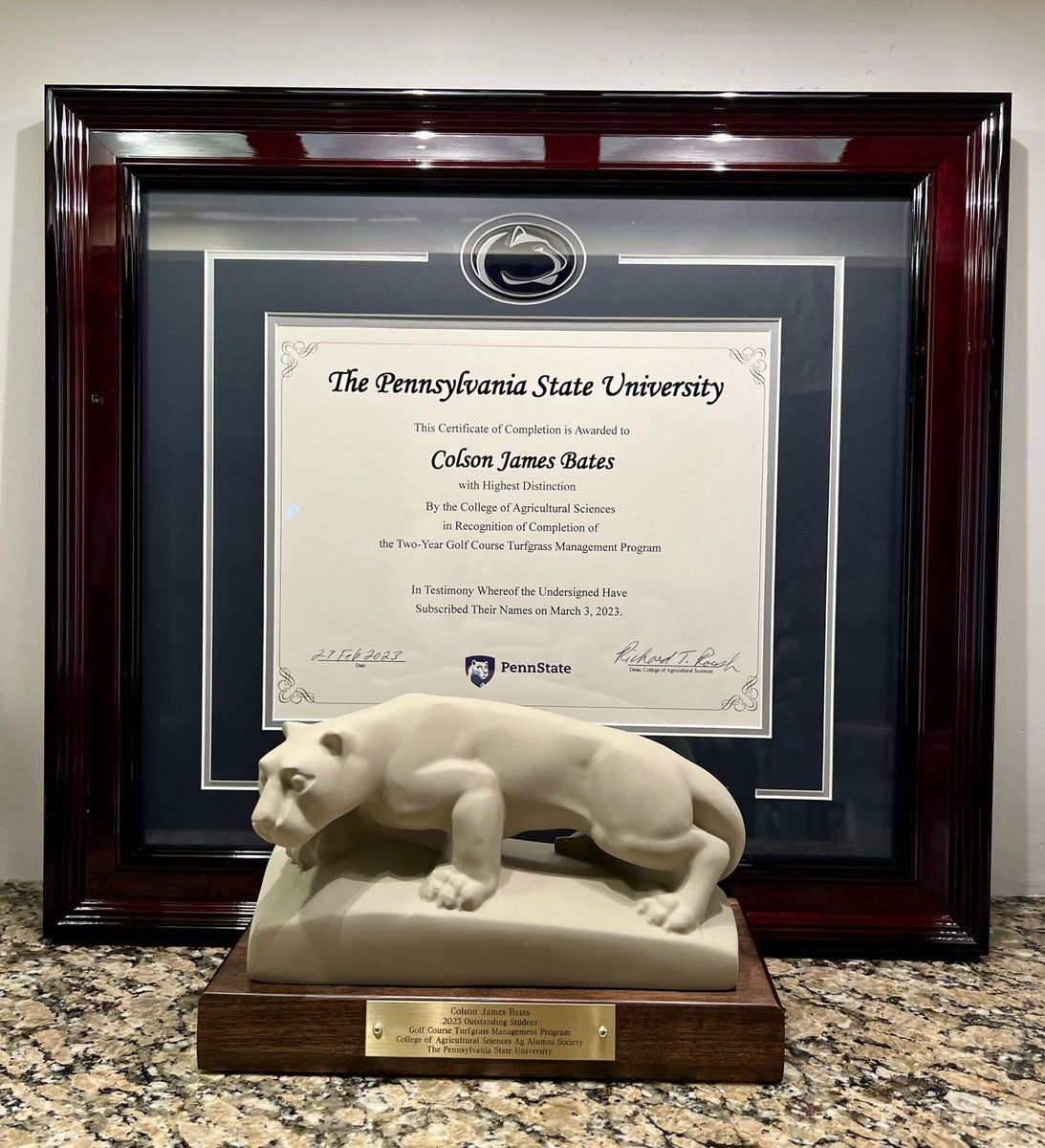 ColsonBates's tweet image. Excited and proud to be graduating from the @PSUTurf Golf Course Turfgrass Management Program with highest distinction. The past 2 years spent studying on this beautiful campus have been special.  Looking forward to starting my next chapter in this great industry. 
#WEARE
