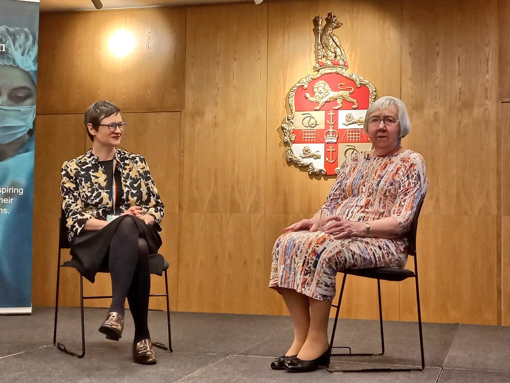 LiangRhea's tweet photo. Just soaking in all the goodness from Prof Averil Mansfield being interviewed by @nizbuzz at the @RCSnews #IWD2023. Incredible grace- 'I didn't experience discrimination- it was just that people needed to get used to the idea [of a woman surgeon]'. https://t.co/GUTRgV6Amz