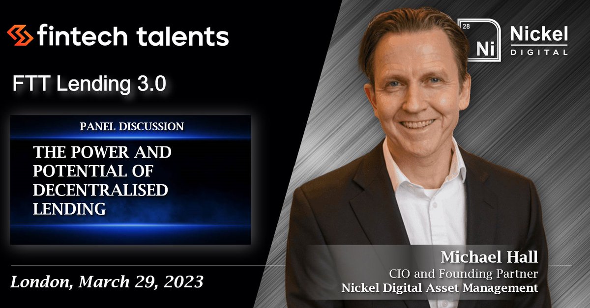 How will blockchain technology change the borrowing and lending landscape? 

Join Michael Hall, CIO &amp; Founding Partner of Nickel Digital, at the FTT Lending 3.0 conference in London to discuss later this month.

 #FTTLENDING @cruztechtalents <a href="/moyle_l/">Lisa Moyle</a> <a href="/FintechTalents/">Fintech Talents</a>