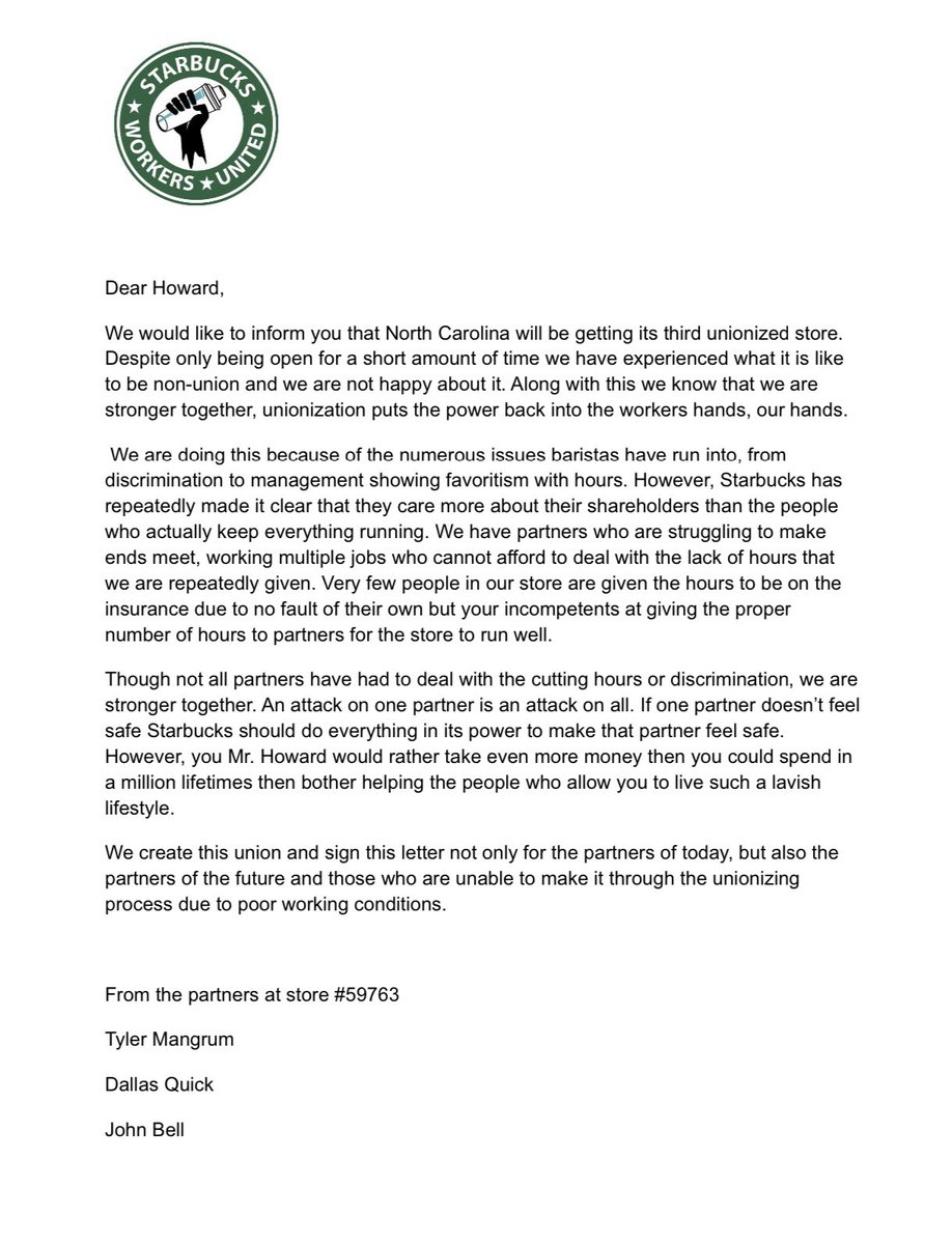 SBWorkersUnited's tweet image. Now this is y’allidarity! Partners at the Hwy 24 &amp;amp; Brinkley Hill Starbucks location in North Carolina are filing for a union!