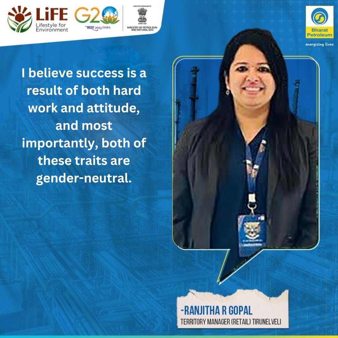 BPCLimited's tweet photo. Success comes with the hard work, which is gender neutral! So true Ranjitha and you have proved that with your work

#BPCL #IWD #IWD2023 #WomensDay #EmbraceEquality #DigitAll https://t.co/PczNvFdFF9