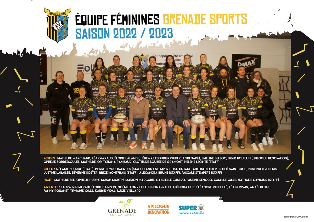 CDConseil's tweet photo. En cette #journeeinternationaledesdroitsdesfemmes, sortie du POSTER OFFICIEL du Squad féminin 2022/2023 du #GrenadeSports.
#sport #feminin #egalitehommefemme #minimettes #cadettessoon #rugby #superugrenade #epiloguerenovation
Créa #CDConseil https://t.co/3fiTeBEWCw