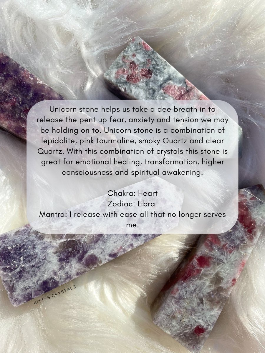 KittysCrystals's tweet photo. Unicorn Stone (Pegmatite) is a combination of Lepidolite, Pink Tourmaline, Smoky Quartz and Clear Quartz.

https://t.co/haLwQDJkE6 https://t.co/Gzv18XdAXe