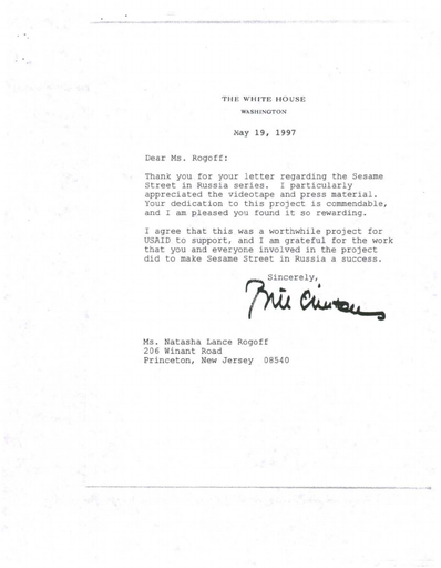 WJCLibrary42's tweet photo. DYK that Russia had its own Sesame Street? Ulitsa Sezam, aired from Oct 1996-2010, with puppets Zeliboba, Businka , &amp; Kubik. It's content was Russian with original stories.

The executive producer wrote to President Clinton to thank him for his support of the show.  

#30Moments https://t.co/e7blXEOzjX