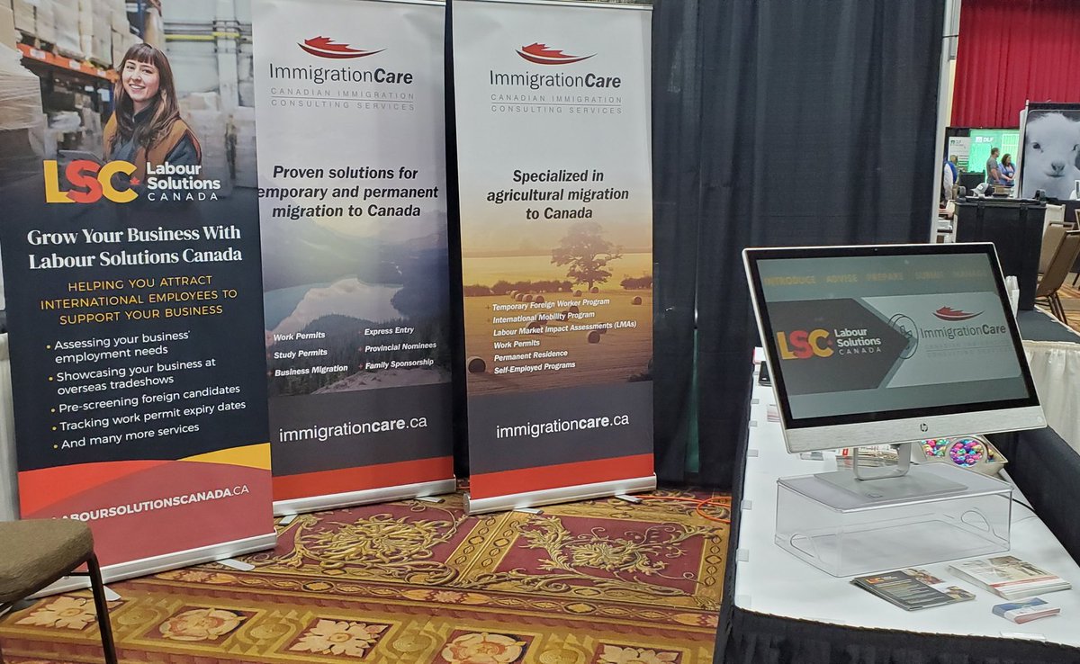 Martine172's tweet photo. All set up at Western Canadian Dairy Seminar in Red Deer, AB for a packed day talking all things dairy, including staffing your operation. Come say hello!  #WCDS #2023WCDS #laboursolutions #lmia #workpermit #foreignworkers https://t.co/DIG90mSLHb