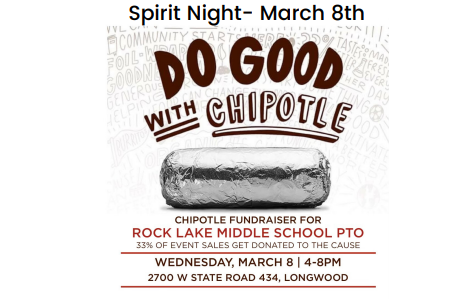 Help support RLMS and enjoy a great meal with the family. Come out to our Spirit Night at Chipotle tonight, located in Longwood.