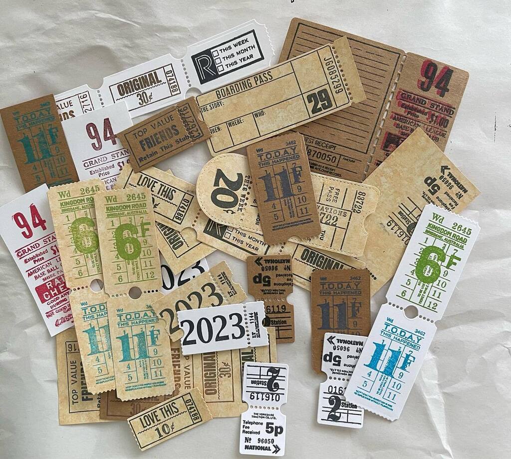 Day 13: some of my favorite things- tags, tickets, ephemera! Stamping die cut play with @ecraftdesigns #stamps &amp; #diecut now what should I do with these beauties? #elizabethcraftdesign #mixmedia #inkygoodness #embellisments #ephemera #junkjournalsupplies… instagr.am/p/CpibUoZOHIe/