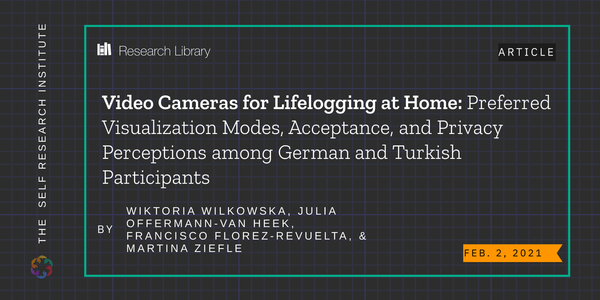 theselfresearch's tweet image. Discover our new addition to our digital library, "Video Cameras for Lifelogging at Home" by Wiktoria Wilkowska et al. 

Find it here: ow.ly/SMp350N42x2

#VideoCameras #Lifelogging #VisualizationModes #Privacy #Acceptance #InstituteTechnology