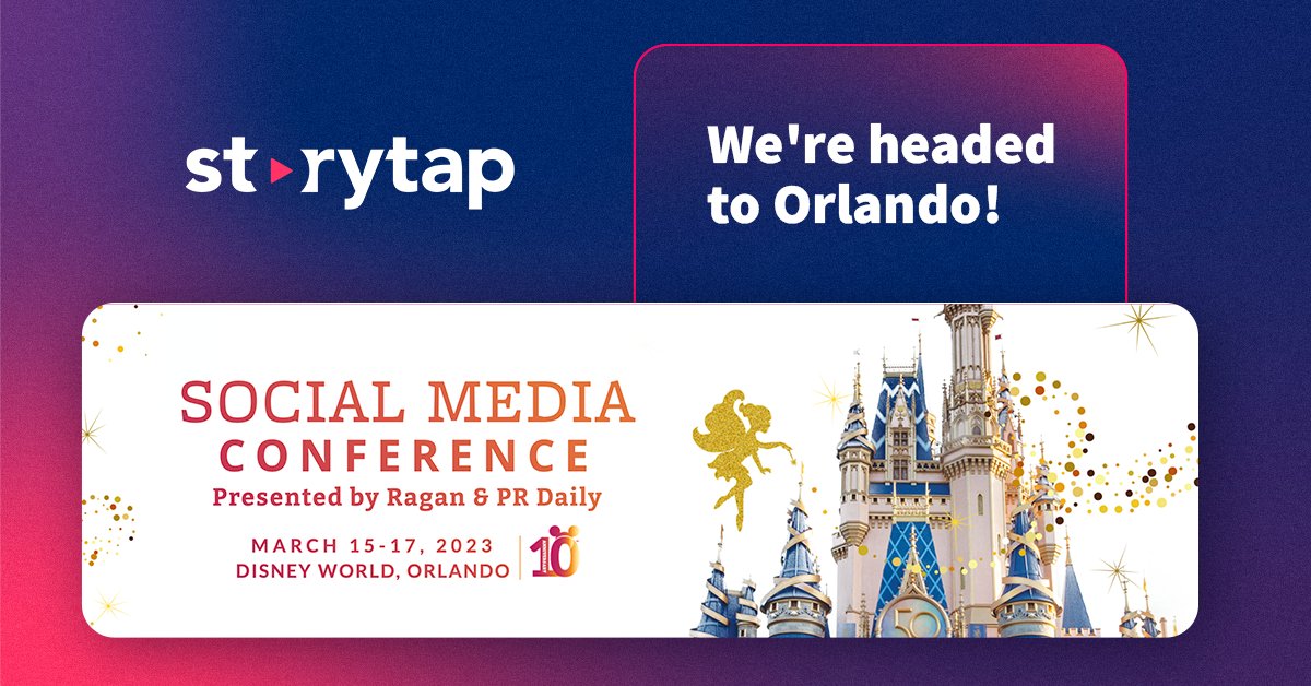 storytapvideo's tweet photo. We're headed to Orlando for @RaganComms &amp; @PRDaily's Social Media Conference at @WaltDisneyWorld! 

We'll be sharing our insights on everything #usergeneratedvideo. 📹 We're there from March 15-17. See you there! https://t.co/hcOkrsyenT
