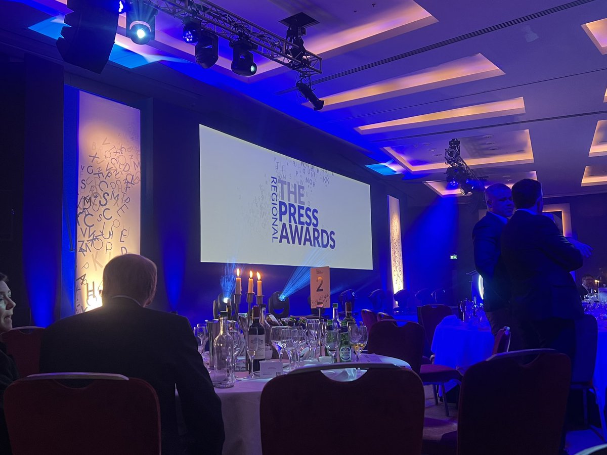 Lovely afternoon at the <a href="/RegPressAwards/">RegionalPressAwards</a> - delighted to be shortlisted for Young Journalist of the Year and be in the company of so many talented journalists🥂
