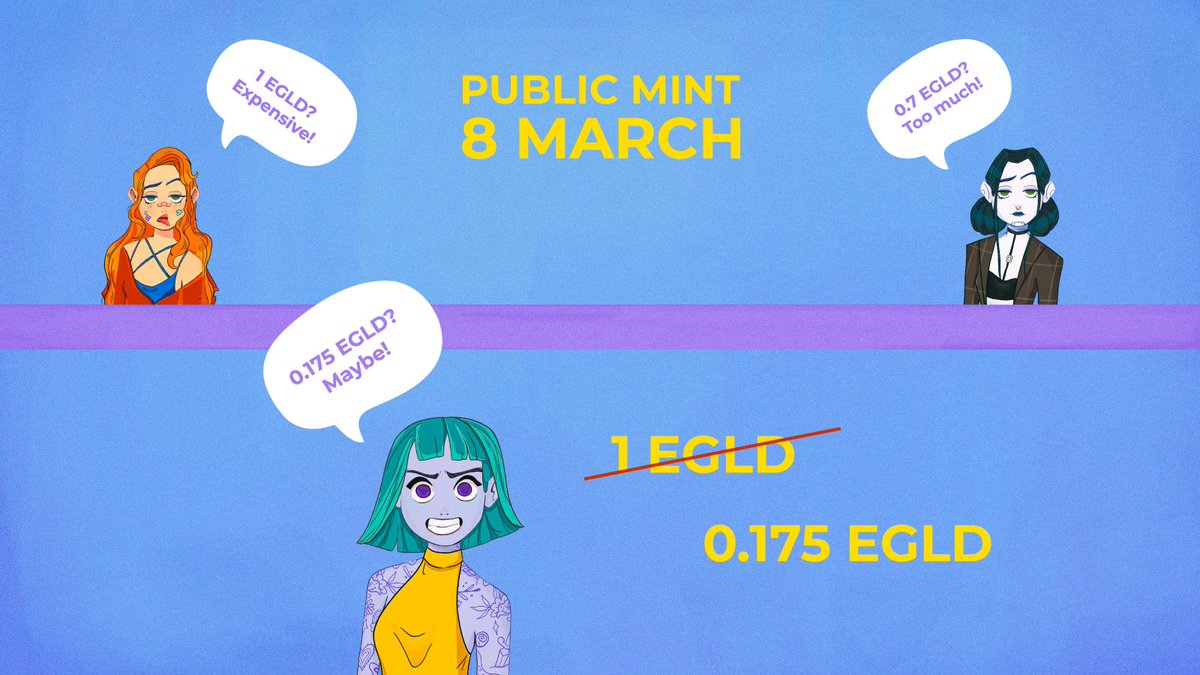 Substantial price drop due to low interest for building. Degens won!

Mint live now-> nftr.market/launchpad/tyche

Join Telegram -> t.me/egldwomen

#WomenofMultiversX #MultiversX #xEmployed