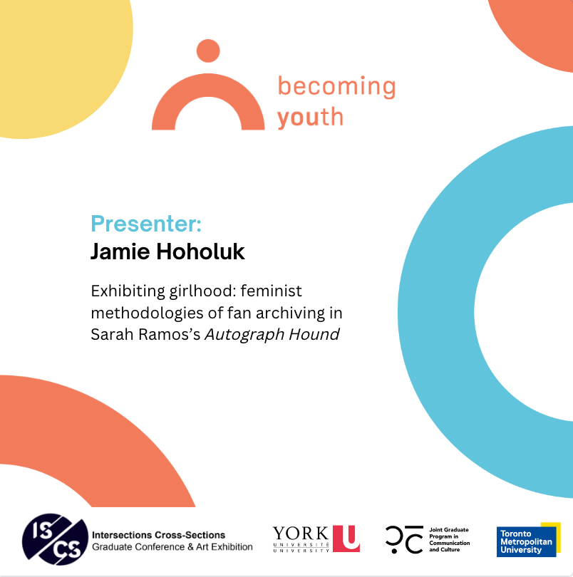 Spotlighting #BYU23 presenter Jamie Hoholuk!  

Jamie's (she/her) research interests include youth cultures, media literacy, girlhood studies, and feminist methodologies. Her work analyzes Sarah Ramos's Autograph Hound exhibit, which explores the intersections of fandom and fame.