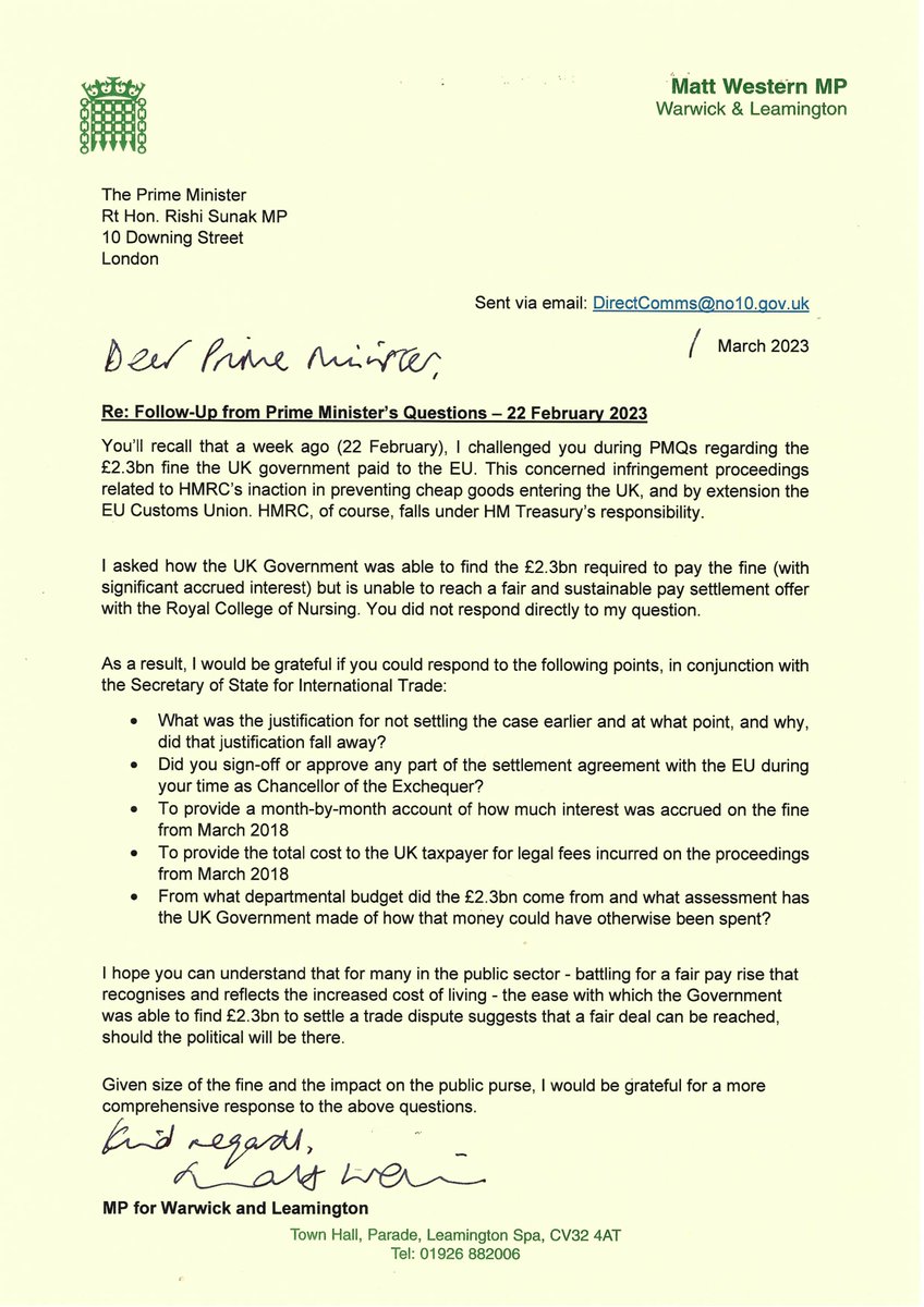 Another fine for the Prime Minister (he wants to ignore). He failed to answer my PMQ so I’ve written to him.   

This was a £2.3 BILLION of our tax payer’s money he blew on a fine (cos they allowed illegal trade into the EU).  

£2.3 billion - why isn’t the public aware?
