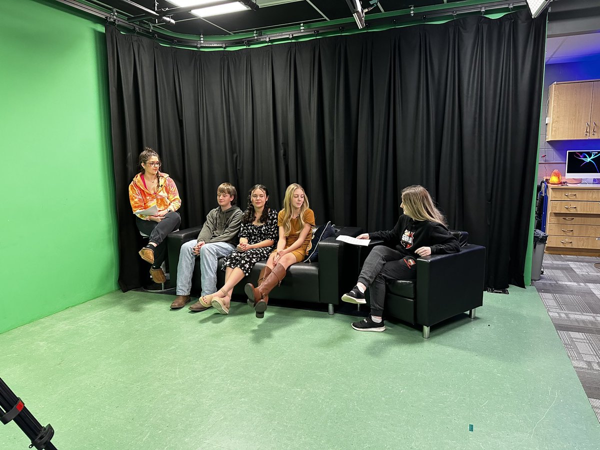 Old and new! My former students from CAMS who are starring in Footloose next weekend visited the HS studio today to record some “cast talk” with our senior high musical students. Stay tuned!