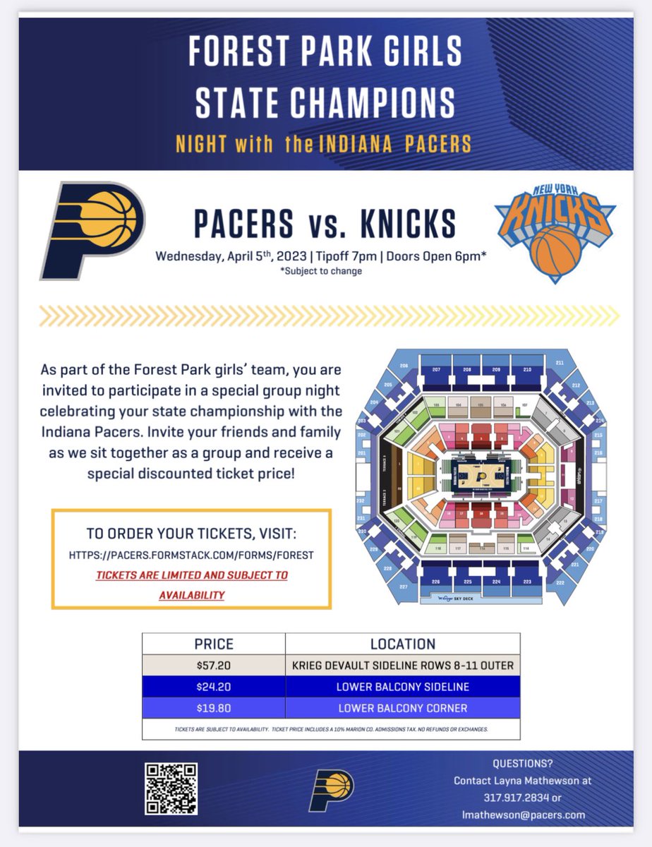 FPLadyRangers's tweet photo. We will be honored at halftime of the Pacers game vs the Knicks on April 5.  Discounted tickets are available here: https://t.co/182ihD818U