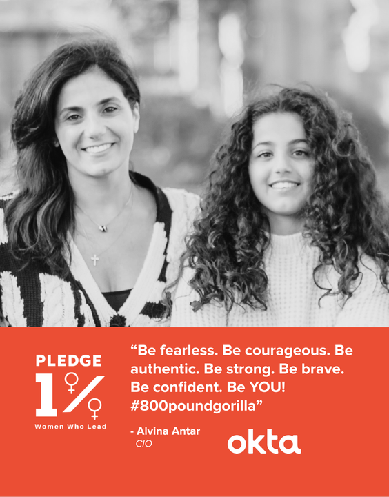 okta's tweet photo. 🏆  We are thrilled to recognize @AlvinaAntar, Chief Information Officer, Okta alongside other female leaders on the @Nasdaq tower today as part of the @PledgeOne #WomenWhoLead campaign. #IWD2023 #Pledge1 https://t.co/23dCsonj7l