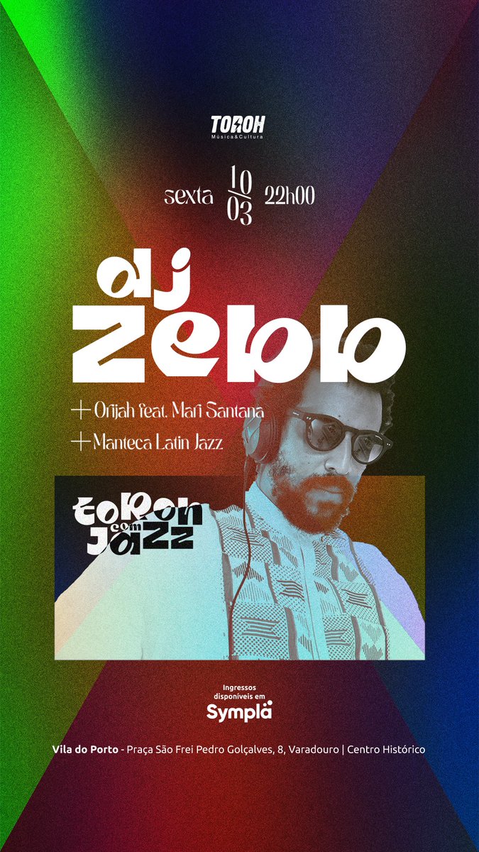 torohmusic's tweet photo. Toroh com Jazz

DJ Zebb
Orijah Feat. Mari Santana
Manteca Latin Jazz

10/03 (sexta), 22h
Ingressos em https://t.co/1vUrf23cSX

Vila do Porto - Praça São Frei Pedro Golçalves, 8, Varadouro (Centro Histórico) https://t.co/NOBHqKfPPd