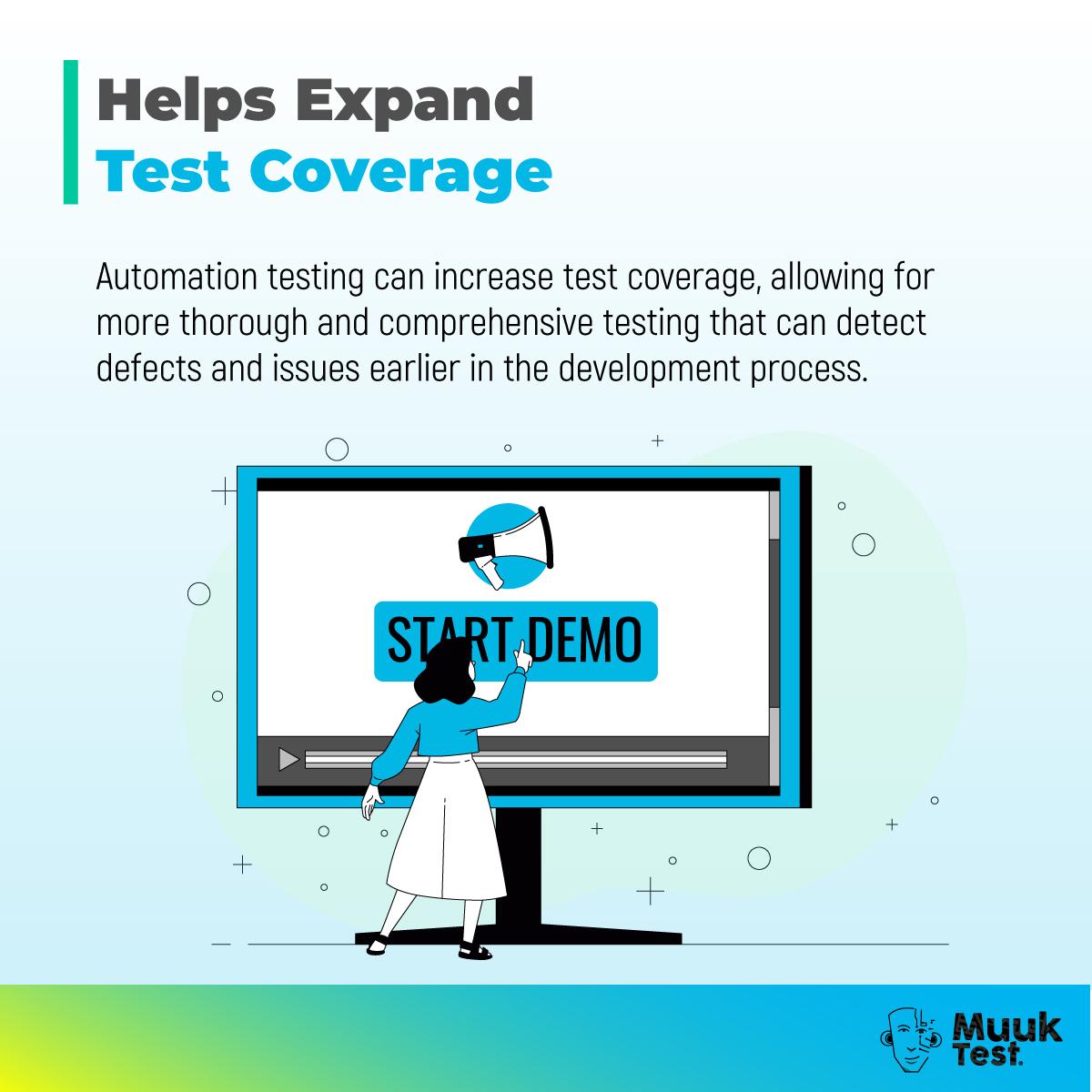 MuukTest's tweet image. 🚀 3 significant advantages of automation testing that can help you transform your development process and boost your business. bit.ly/3ZfCkKq

#automationtesting #testautomation #testautomationstrategy #testingautomation