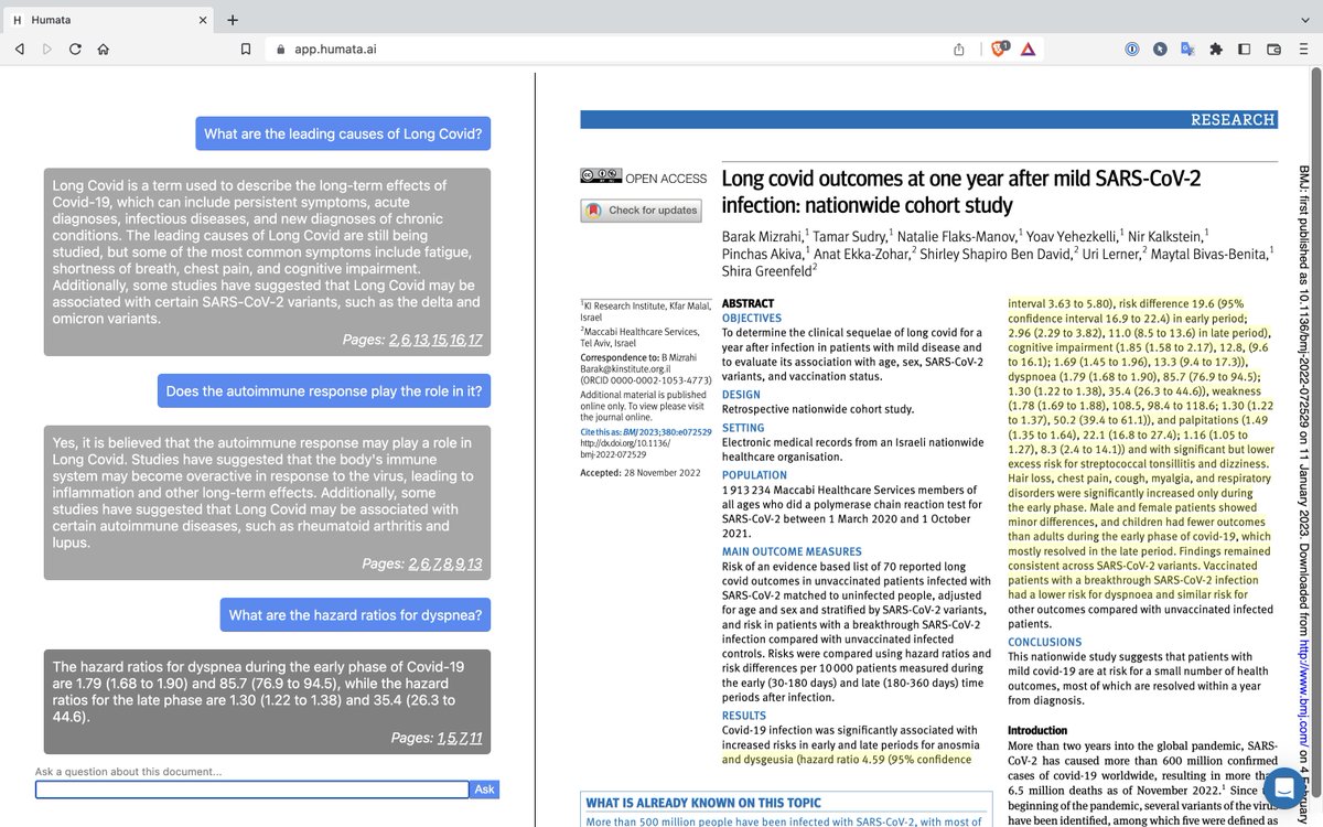mariagomezz21's tweet photo. 4. #HumataAI. Esta IA gratis te permitirá adjuntarle un documento PDF largo que no te apetezca leer y le podrás preguntar cosas acerca del propio documento adjunto. Increíble, ¿no?
https://t.co/eOStjWRh1e https://t.co/ntp3rEFxpm