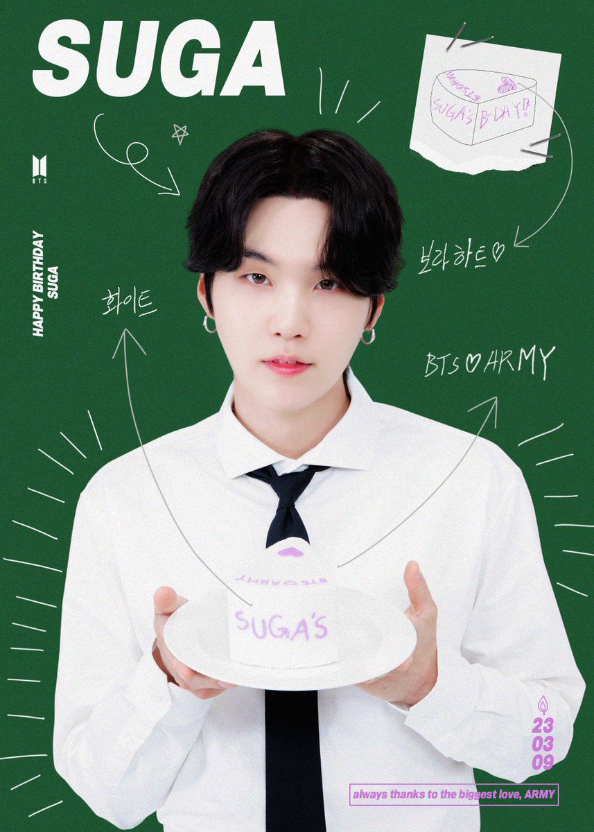 OurMikro_kosmos's tweet photo. [#TWITTER] @bts_bighit Twitter Update :

[#HBDSuga]
  ハ____ハ    ｡ﾟﾟ･｡･ﾟﾟ｡
꒰   -ꞈ-     ꒱  ˚｡  HBD ｡˚
|   つ ~ suga　ﾟ ･｡･ﾟ
#SUGA #SUGA #YeonKiMin #Syubcake

Photo:

👈Purple heart
👈BTS♡ARMY
👈White https://t.co/IBGVF3rgmS