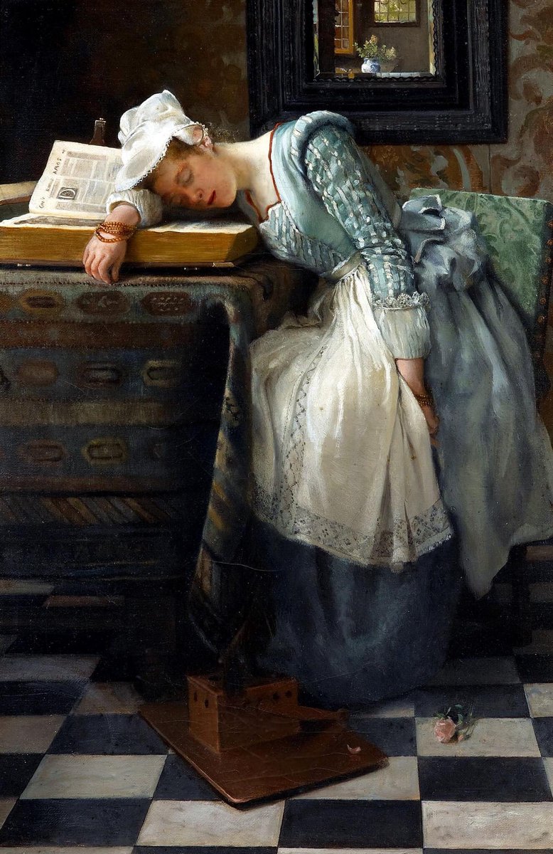 *World of Dreams* (1876)
Laura Theresa Alma Tadema, English female painter, London - Hindhead, Surrey, England, (1852-1909)
Genre painting, Victorian era, Realism 
Oil on canvas 46 x 31 cm / 18.1 x 12.2 in
Private Collection