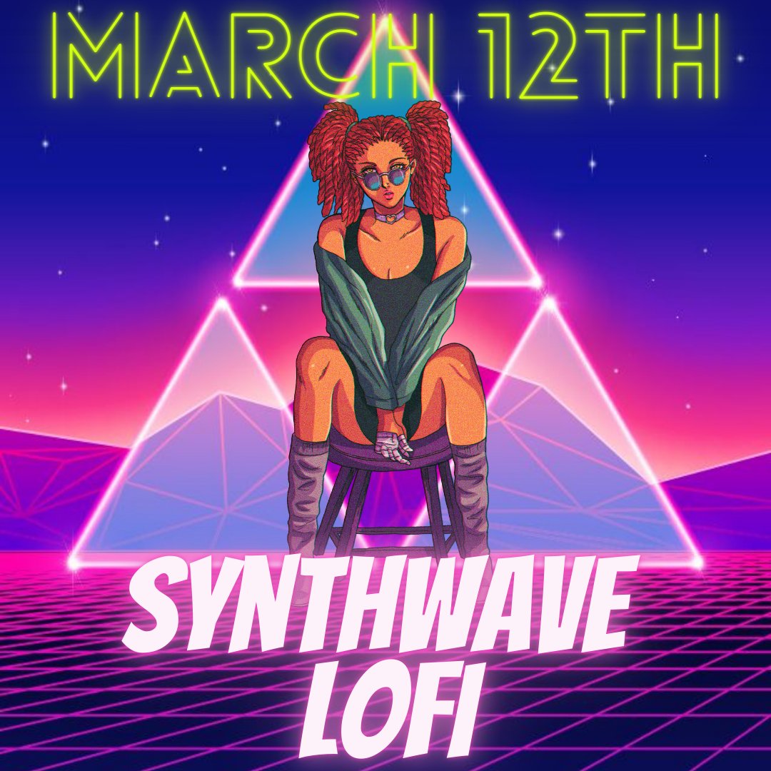 New music premiering March 12th @ 1:30pm CT! We're going synth-wave this month 😎  
Link to Channel:  buff.ly/3JfdiWm   🌊 
#synthwave #newmusic #chill #nightride #lofi #synthwavelofi #eightiesmusic #art #lofiart #beat  #locs  buff.ly/3JfdiWm