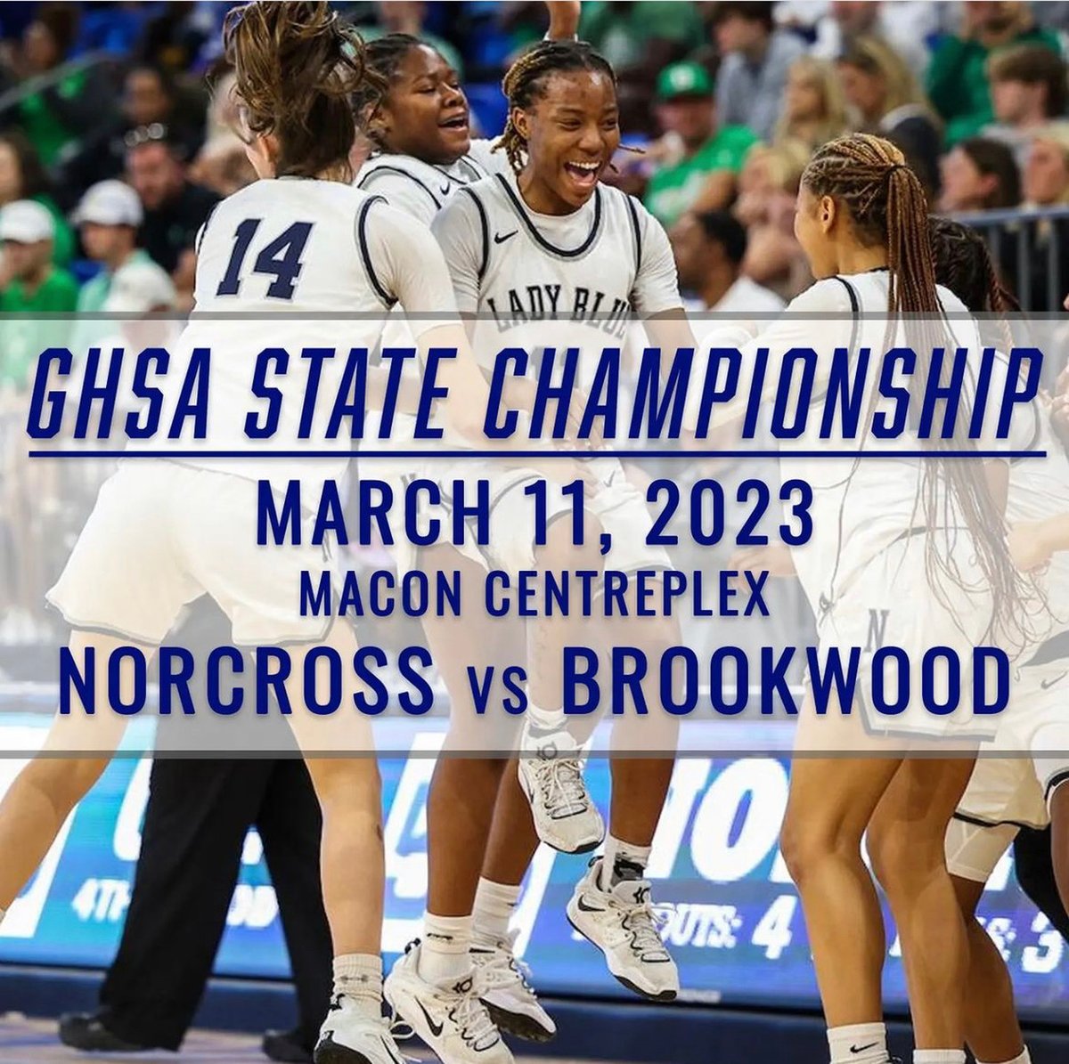 Lady Blue is headed to the State Finals to defend their State title! Head to the Macon Centreplex this Sat., 3/11 for the 5:30pm tip off to cheer them on! BE THERE! BE LOUD! Let's GO BLUE DEVILS @Norcrosswbb Tix on GoFan.co  Direct URL: gofan.co/app/school/GA5…
