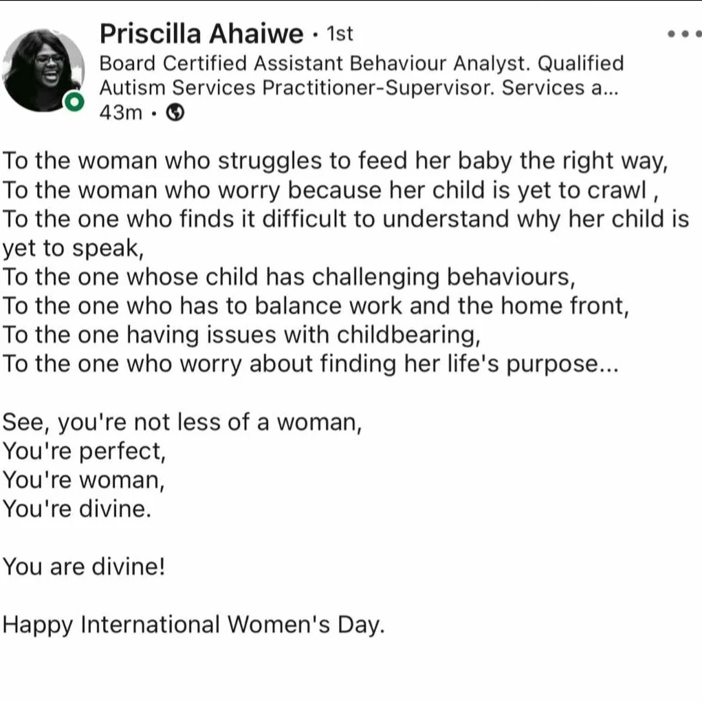 Happy International Women's Day.

You are divine!

#HappyInternationalWomensDay2023 
#iwd2023 
#specialneedsmom 
#specialneedsawareness 
#poetry 
#WordOfTheDay