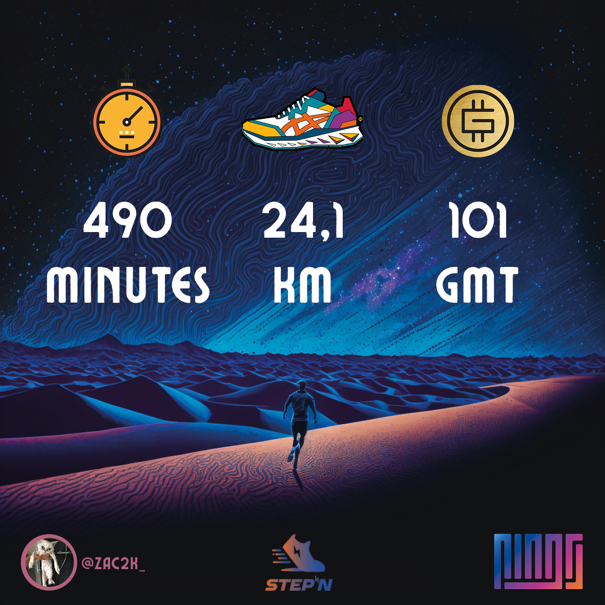 This week, our <a href="/Stepnofficial/">STEPN GO</a> scholar <a href="/ZaC2k_/">zac2k</a> made a total of 101 GMT!

👟: 1 Walker Rare / 2 lvl 4 Comfort Gems with 14 energy ⚡️

🌏: 4300g of carbon dioxide saved! 

See you next week!

#stepn #nft #crypto #dao #metaverse #run #move #NFT #bitcoin  #running