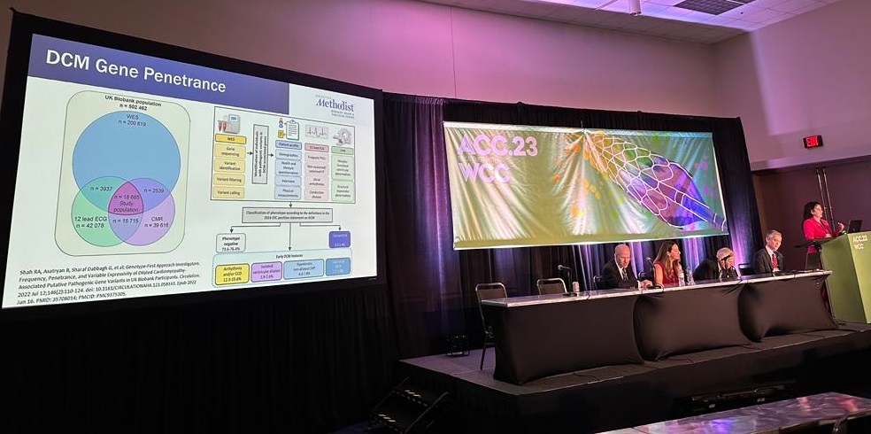 Our DCM Circ paper was featured in a spirited debate on gene-first!! @ #ACC23 
@APLandstrom @EricAdler17 @AmyCurrySturm @RayHershberger @CindyMMartinMD @AnwarChahal  @BabkenAsatryan @NayAungMD @LuisRLopesDr  @Daniele_Muser @CSHeartResearch @s_e_petersen rb.gy/sdvlmo