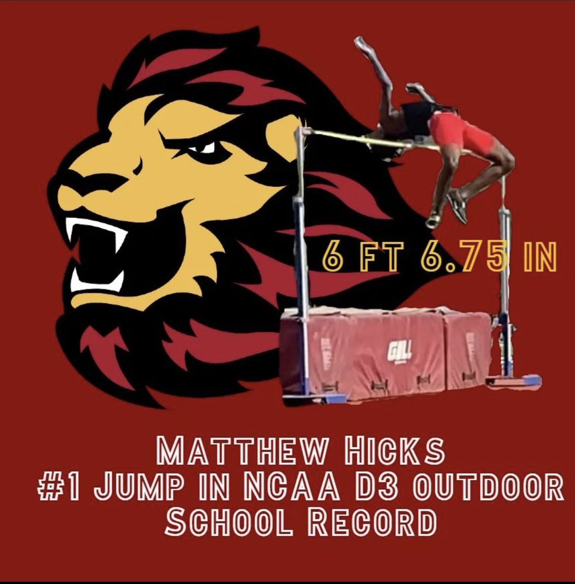 Matthew Hicks not only broke a school record but he is currently leading the nation in NCAA D3 in High Jump . Way to go Matthew!