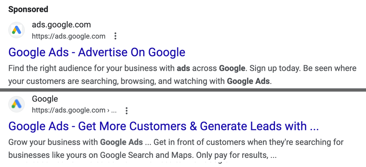 rustybrick's tweet photo. After months of testing, the sitename, favicon and sponsored label are live on Google desktop search (not just mobile search) https://t.co/ZnjnUxwIvj https://t.co/JCTrPethKg