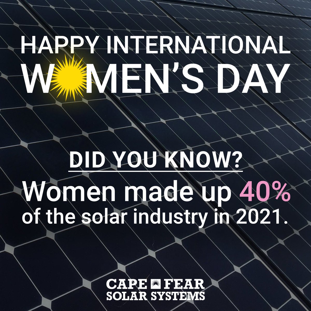 CapeFearSolar's tweet photo. Happy International Women's Day!

#WomenInSTEM #WomenInConstruction #WomenInBuilding https://t.co/rmktpNNBGO