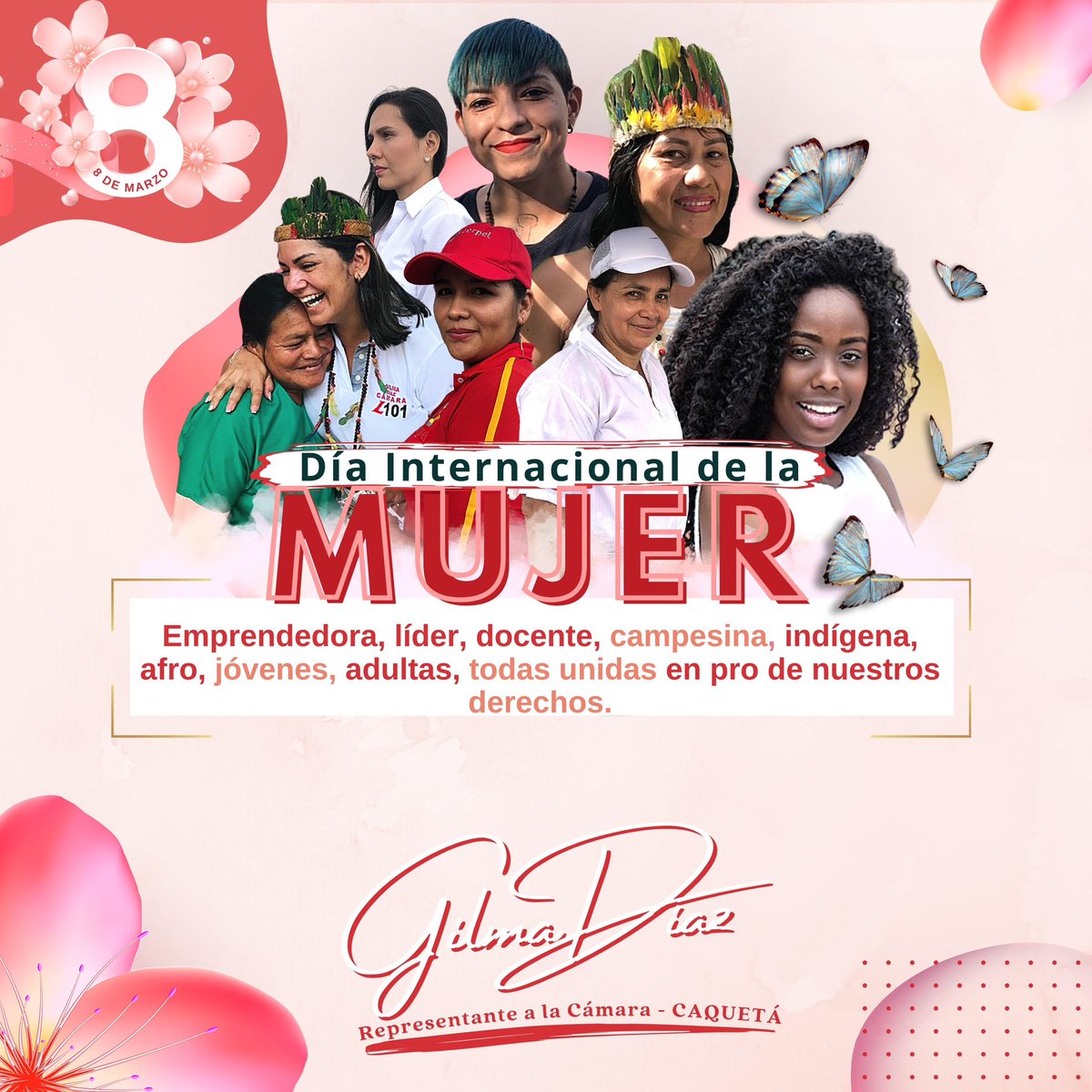 GILMA_DIAZ_'s tweet photo. #8DeMarzo 
#DíaInternacional de la #Mujer 
emprendedora, líder, docente, campesina, indígena, afro, jóvenes, adultas, todas unidas en pro de nuestros derechos. https://t.co/uR43HzGWeq
